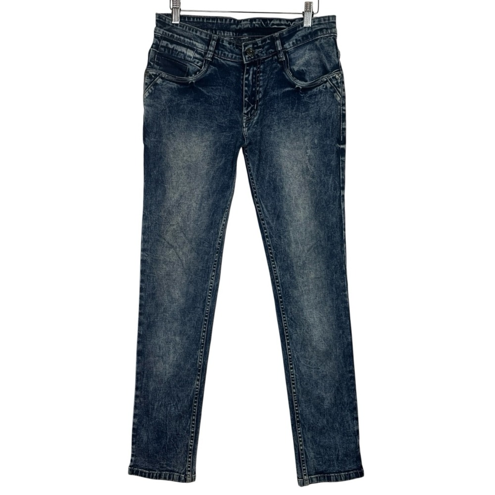 COBB Italy Men's 34 Straight Jeans Dark Acid Wash Y2K Low Rise Denim 32 Inseam
